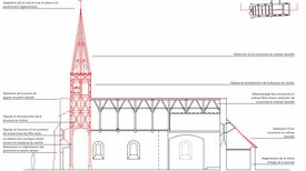 Création d'un portique venant soutenir la charpente du clocher - Dépose et reconstruction du clocher